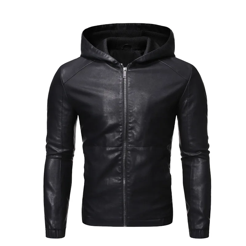 Leather men autumn new slim-fit Korean version handsome hooded motorcycle jacket men's coat tide