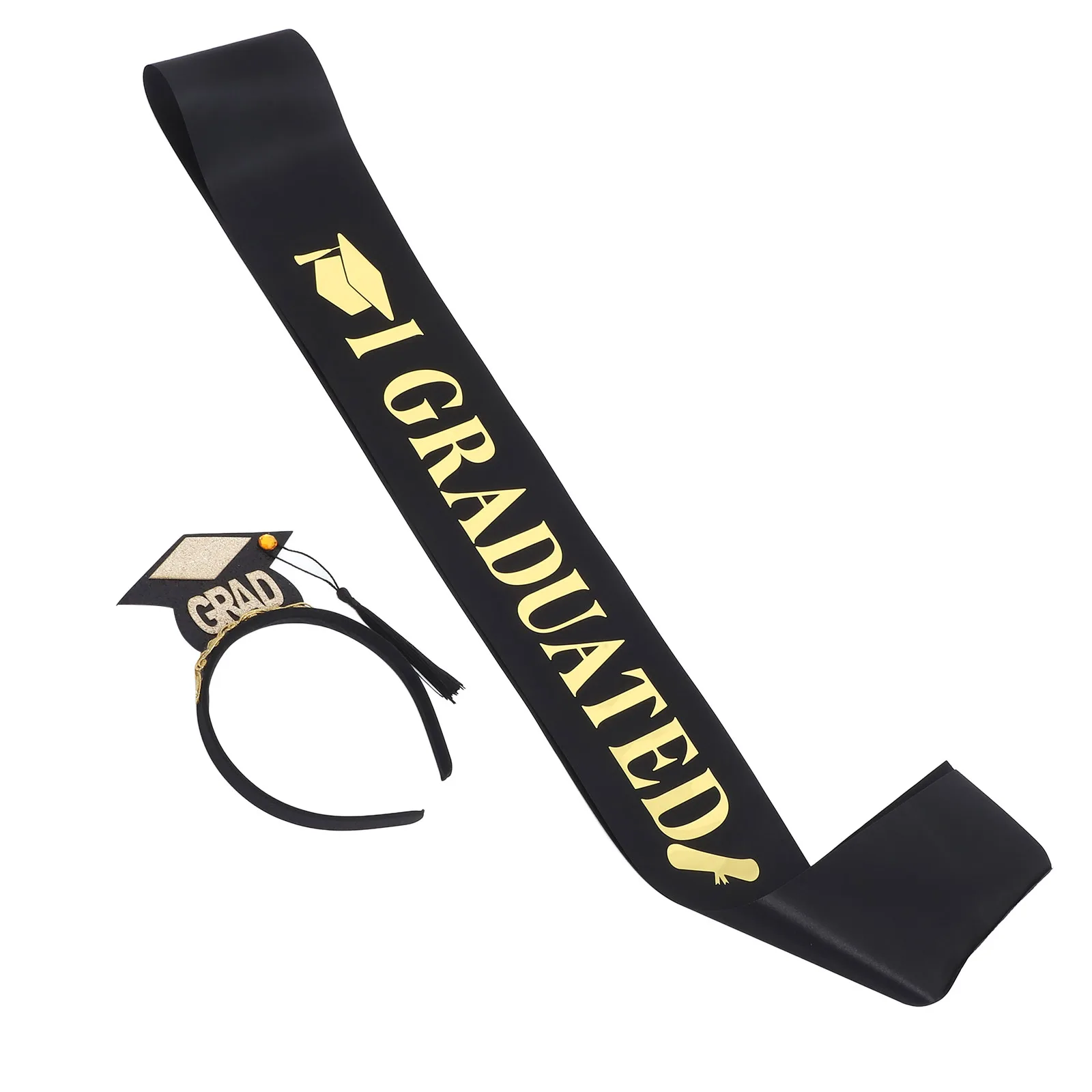 

Graduation Satin Student Accessory Graduation Sash Headband Set Ceremony Props Grad Hat Hairband Sash Kit Band Shoulder Strips