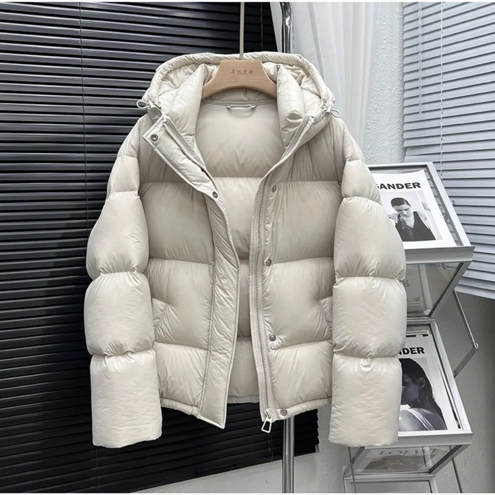 Vendas quentes nova moda inverno roupas femininas com capuz solto engrossado quente pato branco para baixo casaco feminino curto puffer jaqueta