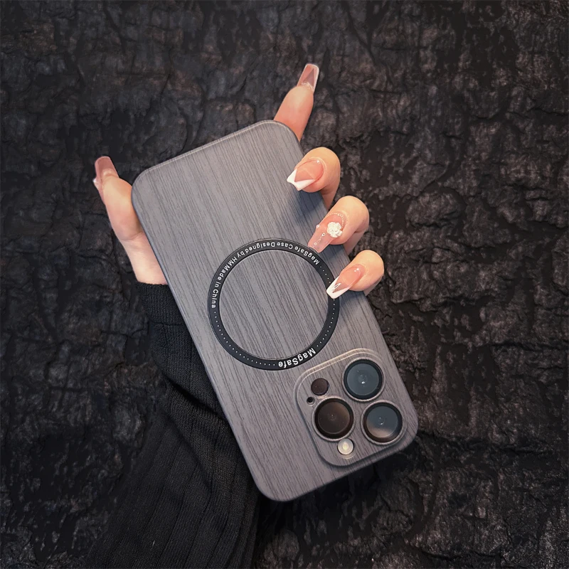 For Magsafe Magnetic Wireless Charging Wood Grain Shockproof Phone Case For iPhone 16 Pro Max 14 11 12 13 15 Pro Max Back Cover