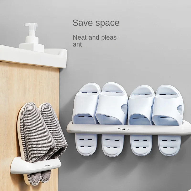 Bathroom Slipper Rack Wall-mounted Plastic Shoe Rack Simple Bathroom Daily Necessities Rack Double Slipper Rack Bathroom Shelf