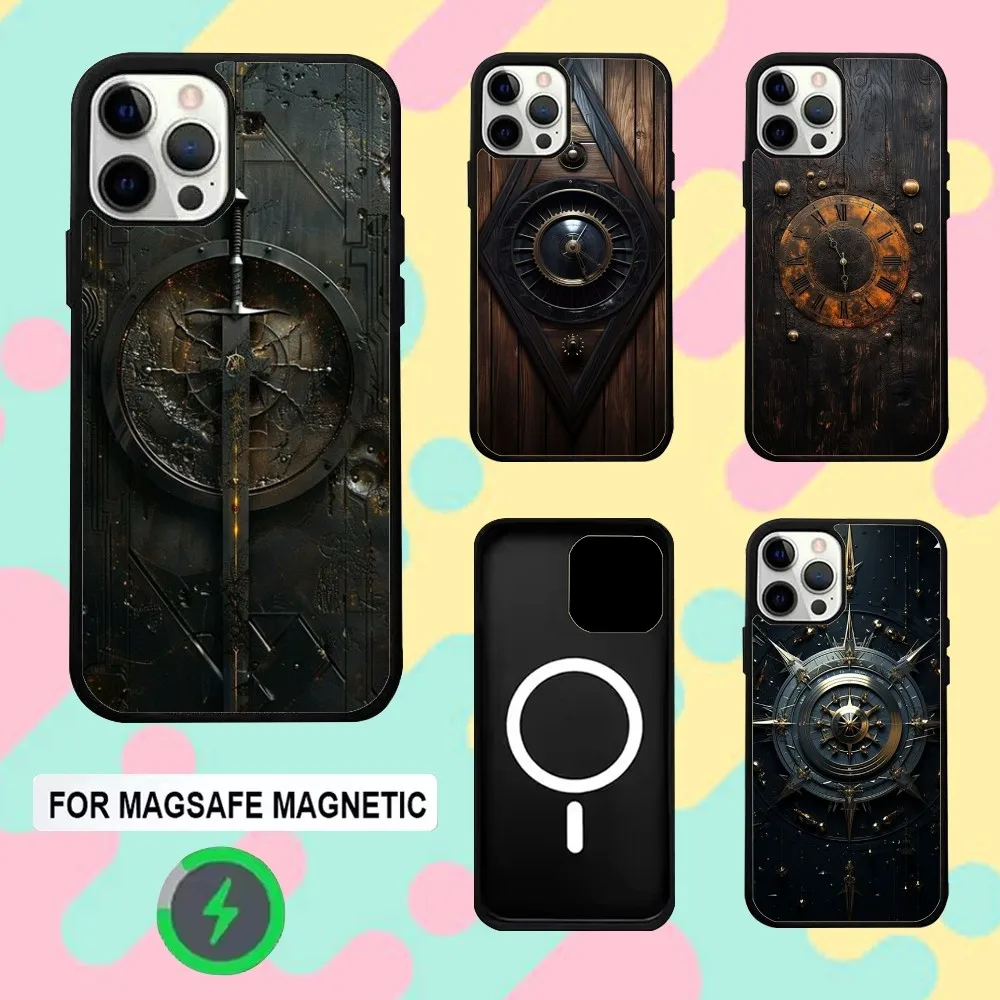 

Wood Compass Clock ART Phone Case For iPhone 16e,16,15,14,13,12,11,Plus,Pro,Max,Mini Magsafe Magnetic Wireless Charging