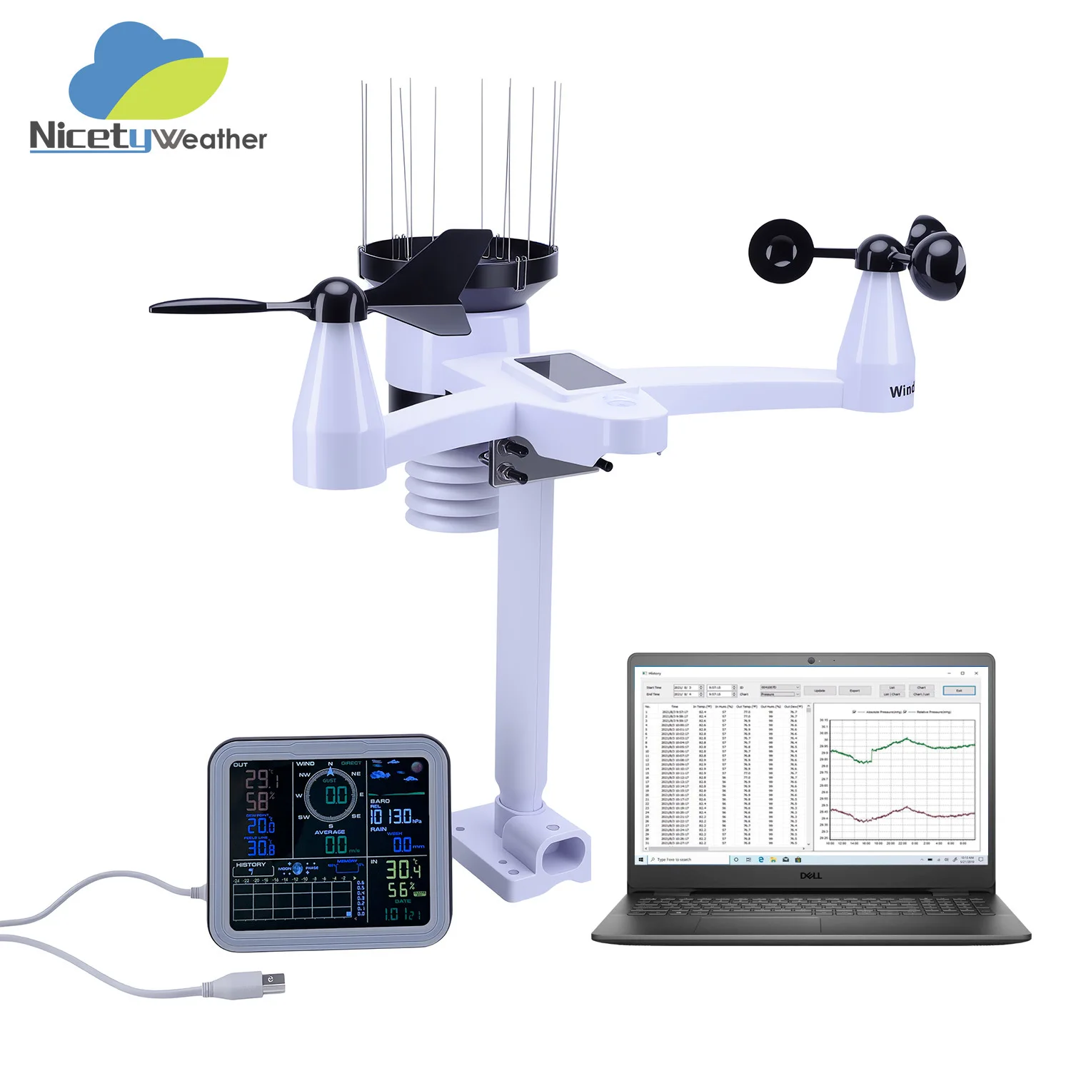 Wireless 5-in-1 Weather Station Wind Speed Wind Direction Rainfall Temperature And Humidity Monitoring PC Online Analysis