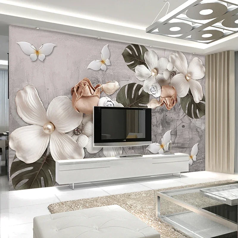 Custom Any Size 3D Mural Wallpaper Modern Jewelry Butterfly Flower Geometric 3D Living Room TV Background Wall Papers Home Decor