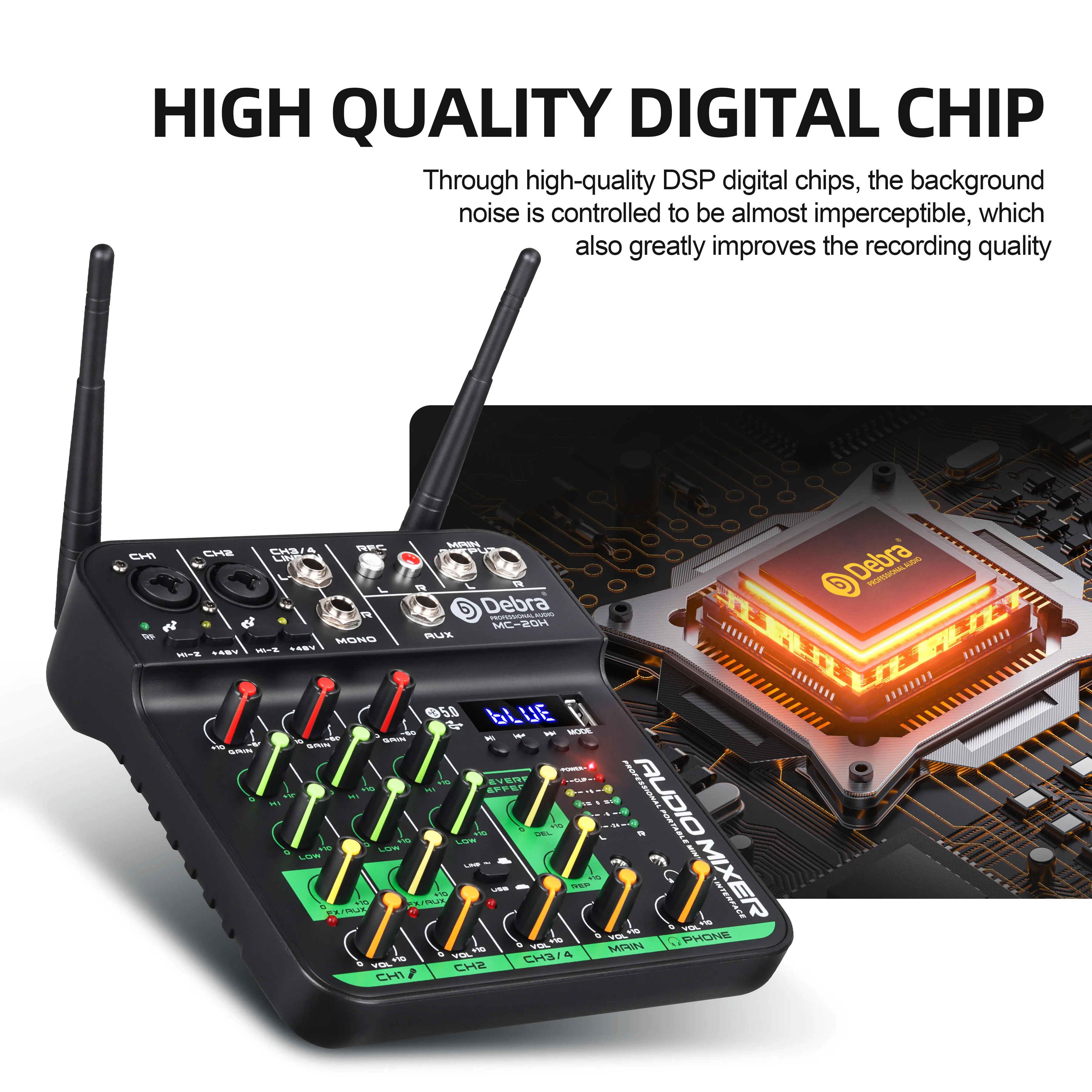 Debra MC-20H UHF ميكروفون لاسلكي DJ وحدة التحكم جهاز مزج الصوت مع SoundCard بلوتوث 5.0 لأداء البث المباشر للكاريوكي