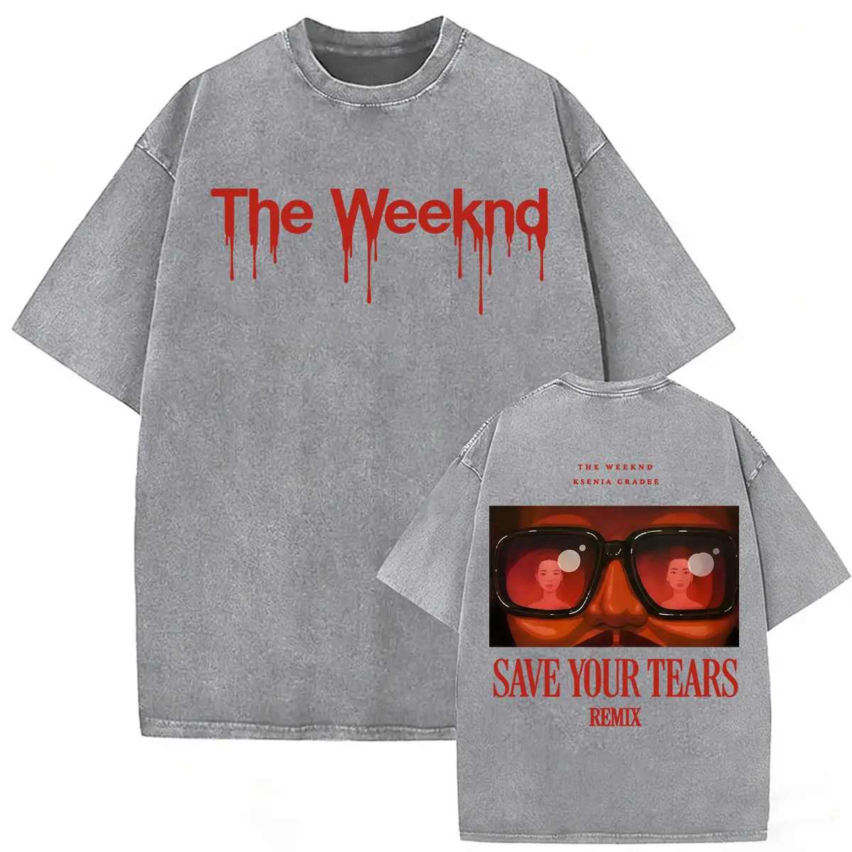 The Weeknd Save Your Tears Vintage Washed T-shirt Men's Clothing Hip Hop Pop Music T Shirts Casual Cotton High Quality Tee Shirt