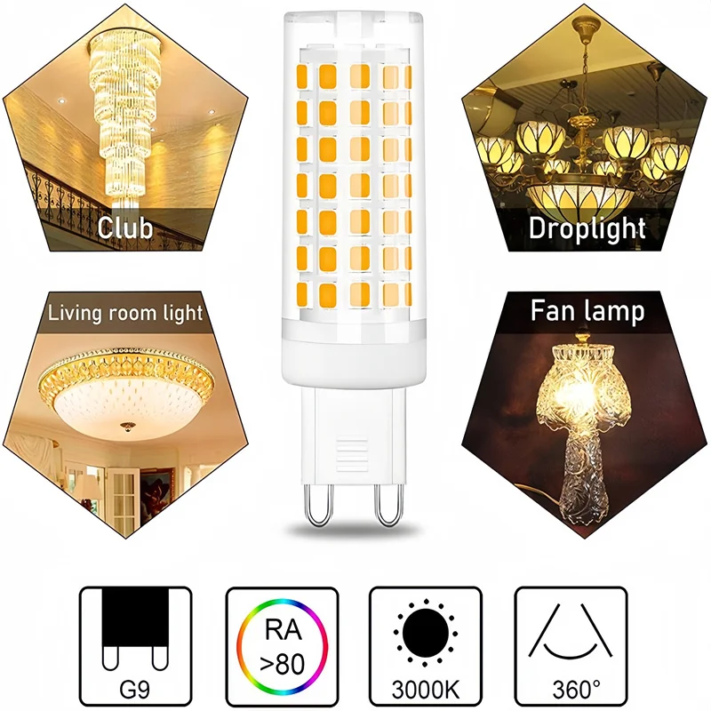 Brightest G9 LED Lamp AC220V 5W 7W 9W 12W  Ceramic SMD2835 LED Bulb Warm/Cool White Spotlight replace Halogen light