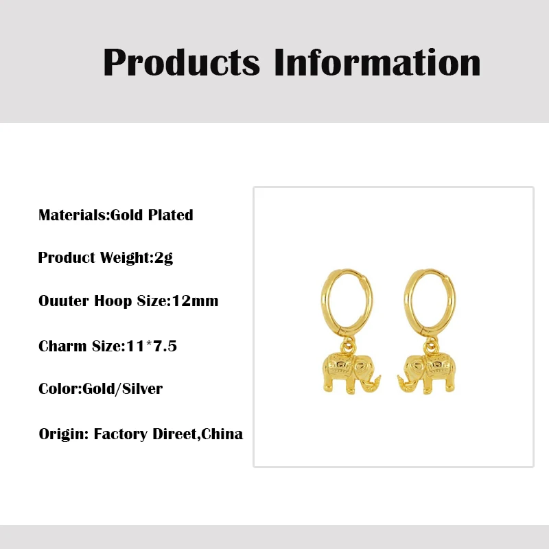 CRMYA Gold plated Drop Earrings For Women Metal Circle Elephant Pendant Hoop Earings Ear Rings Girls Jewelry Wholesale