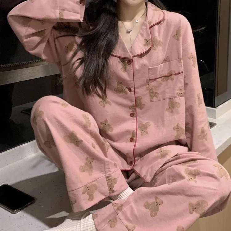 طقم بيجامة نسائي من Pjs بيجامة شتوية دافئة ملابس منزلية عصرية، طقم بيجامة لطيف وناعم مخطط ناعم