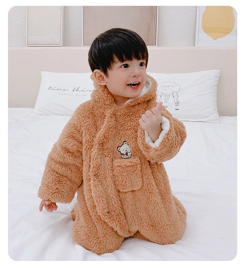 

Cute Plush Baby Boy Romper Infant Girl Overall Jumpsuit Spring Autumn Hooded Baby Rompers 1 - 12 Months Newborn Clothes
