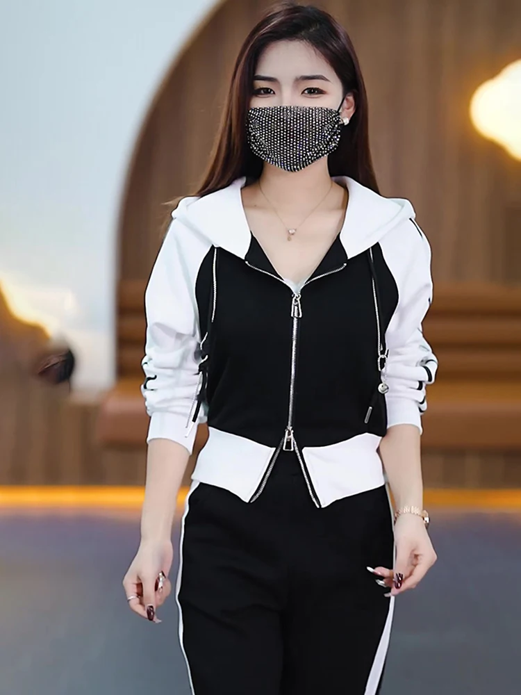 Zip Up Sweatshirt Suit for Women Casual Elastic Waist Wide-Leg Pants Sports and Leisure Outfit Autumn Fashion 2-Piece Set 2023