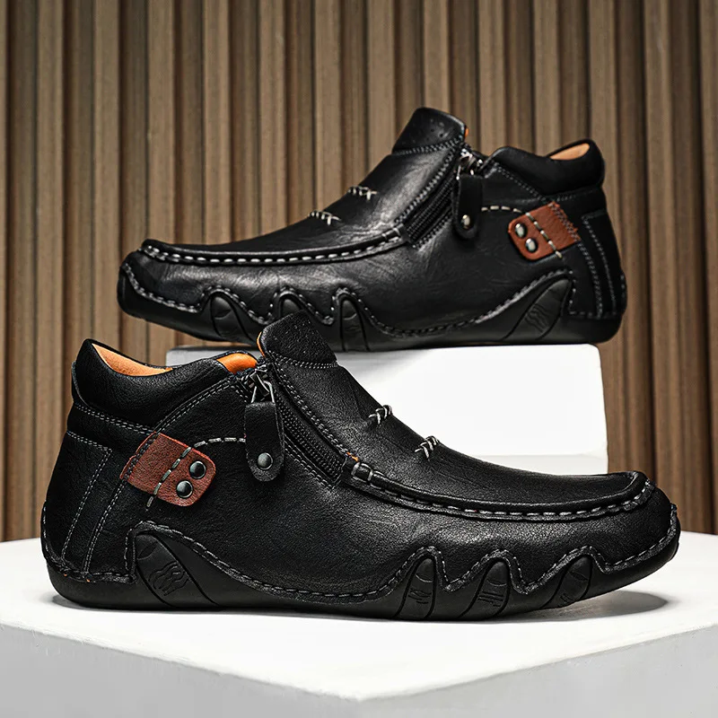 

Casual men's shoes 2026 Spring and Autumn Outdoor Casual Shoes Flat Leather Shoes Spring High Top Large Shoes