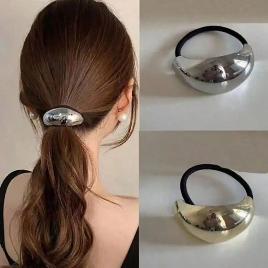 

1Pc Elegant Matte Metal Geometric Hair Scrunchie Gold Luxury Ponytail Holder Women Hair Accessory