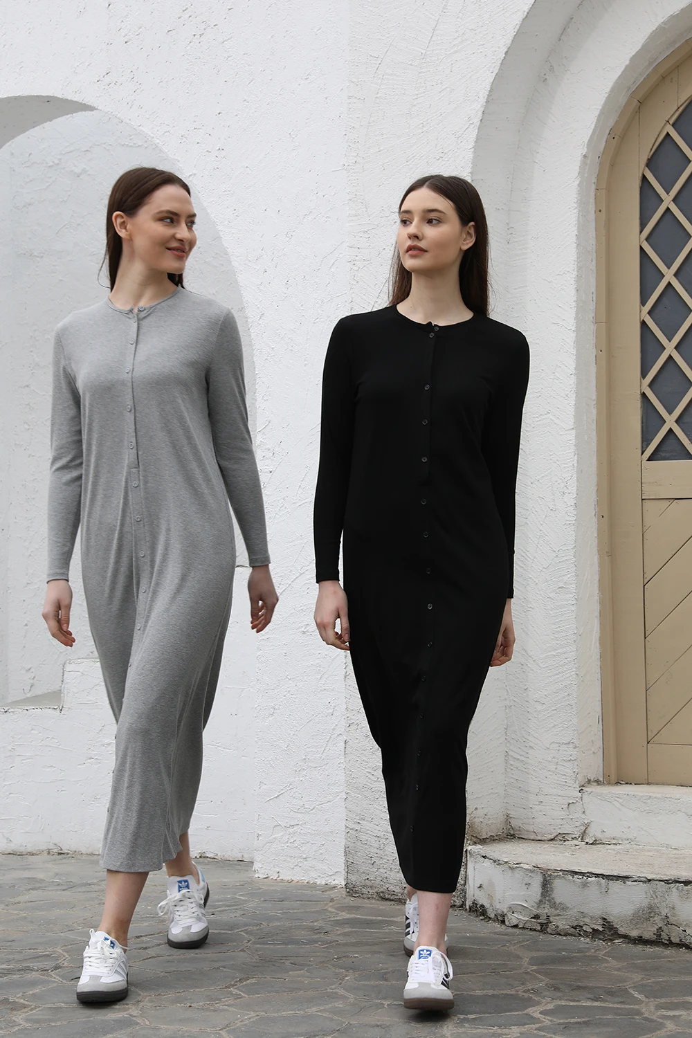 AP SS26 Women Rib Maxi Dress Comfortable Long Sleeve Lady Clothing Elegant