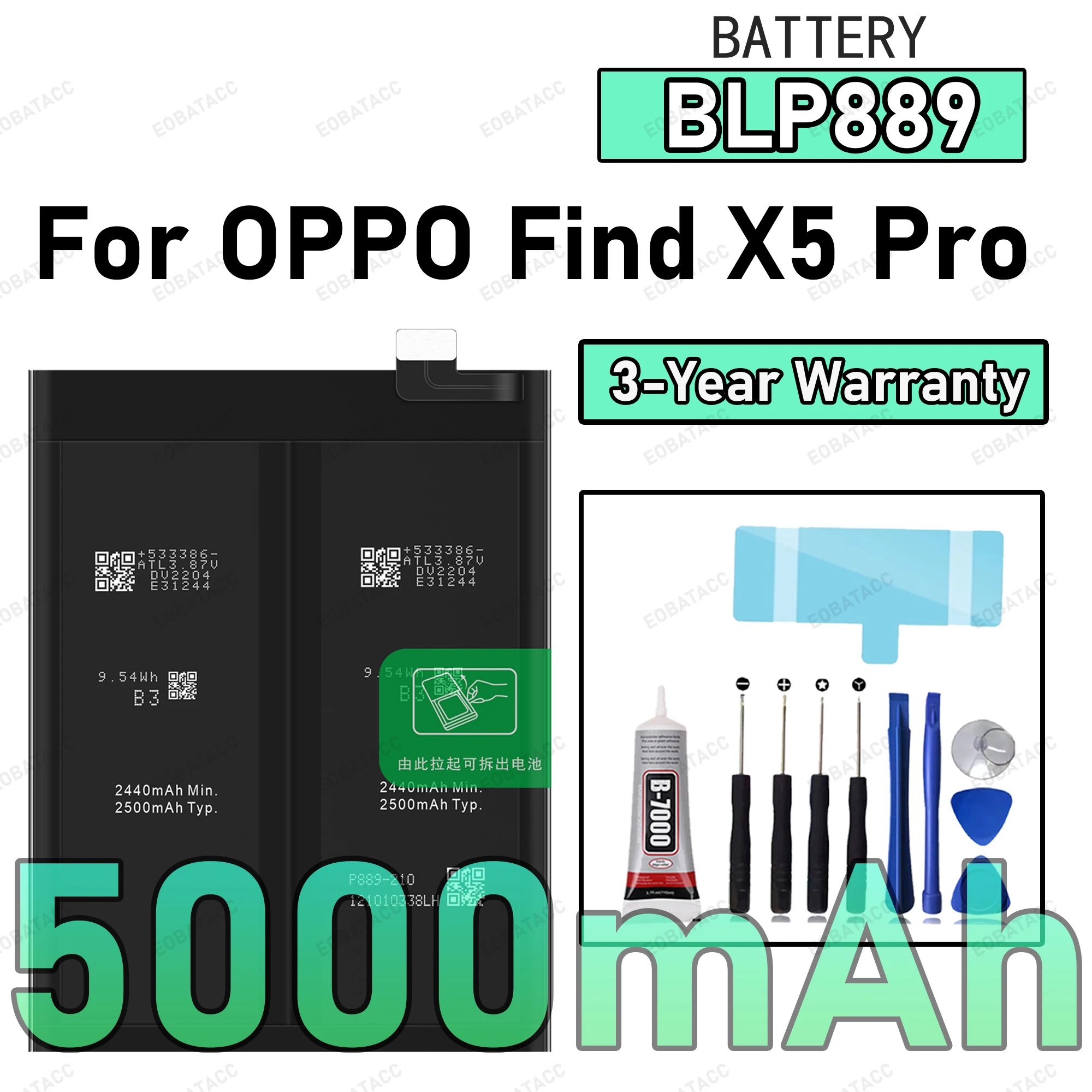 

5000mAh BLP889 Battery For OPPO Find X5 Pro Replacement Bateria+Free Tools