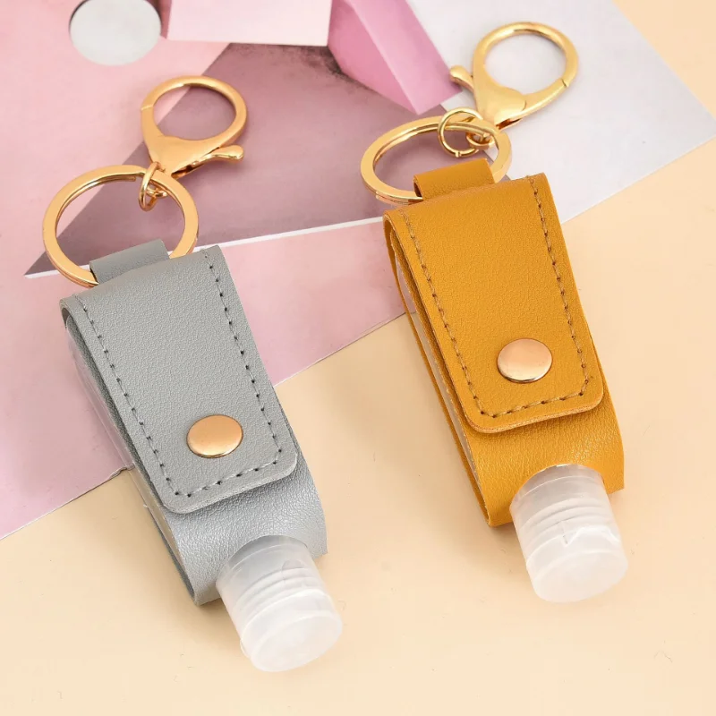 High-quality PU Leather Storage Holster Simple Colorful 30ml Empty Bottle Keyring Travel Essential Dispenser Bottles Accessories