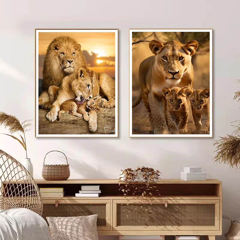 Classic Animal Aesthetics Wall Art Pictures Wild Lion Tiger and Cub Posters and Prints Canvas Painting Home Bedroom Decor Gifts