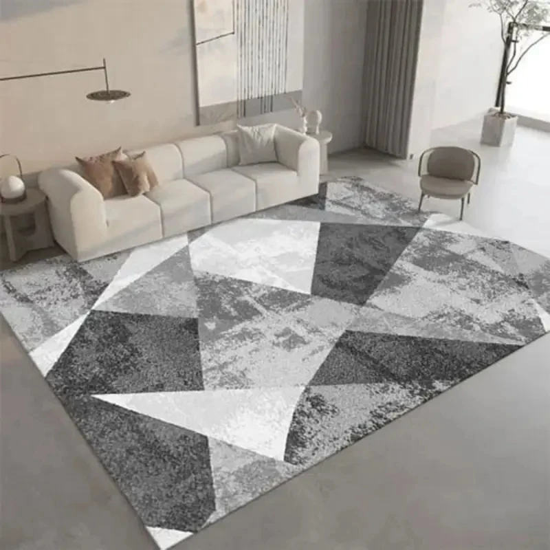 VIKAMA Minimalist Abstract Area Rug Gray White Patchwork Non-Skid Stain Resistant Durable Washable Floor Mat for Home Office