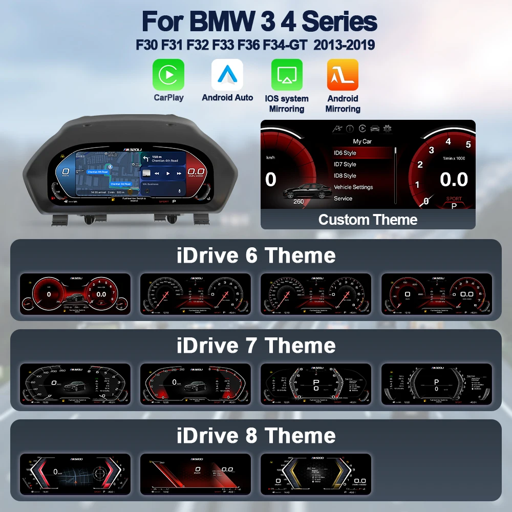 AUTOTOP 12.3 "Digitale Instrumentenpaneel voor BMW F30 F31 F34 GT F35 F32 F33 F36 2011-2020, Carplay Android Auto, Diesel Benzine, ACC