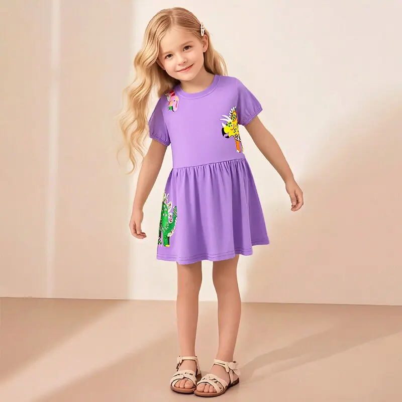 

Little maven Summer Children's Clothing Vestidos Gifts Cartoon Dinosaur Baby Girls Princess Dress Cotton Girls Casual Dressess