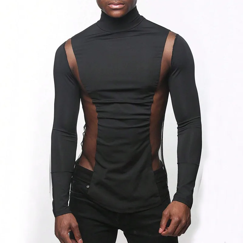 Man Long Sleeve T-shirt 2026 Spring Stretchy Turtleneck T Shirt Men's Versatile Tight Fitted Long Sleeve Casual Base Layer Top