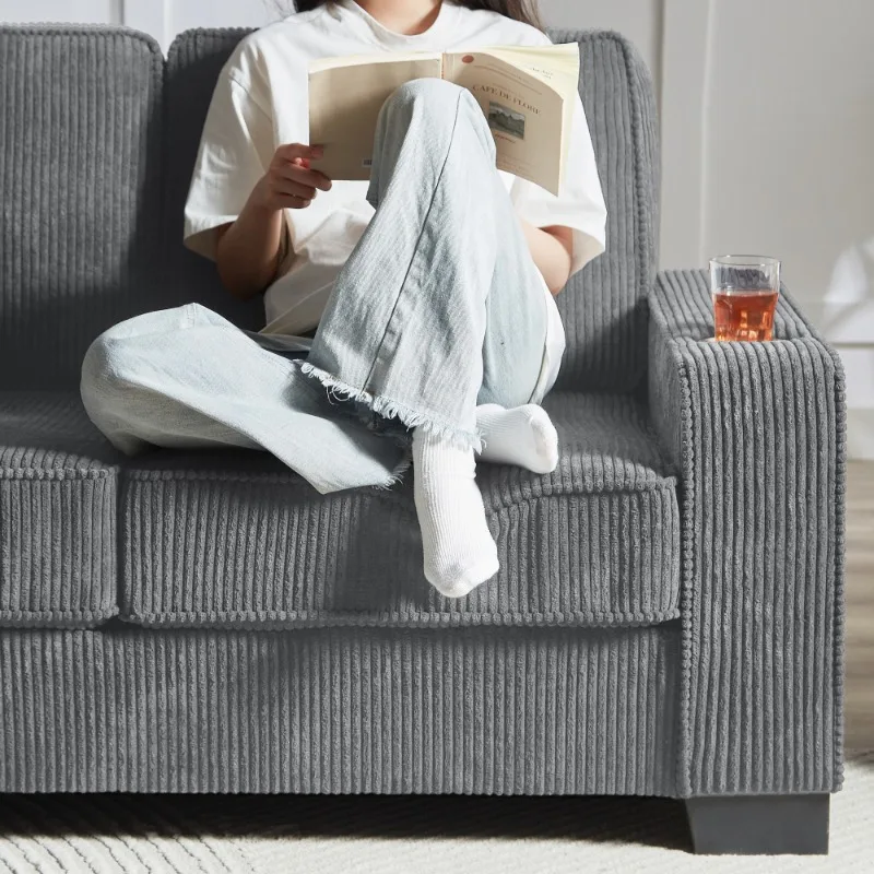 سروال قصير رمادي 3 مقاعد أريكة سرير أريكة قابلة للتحويل مع وسائد أثاث غرفة المعيشة الحديثة للشقة المنزلية