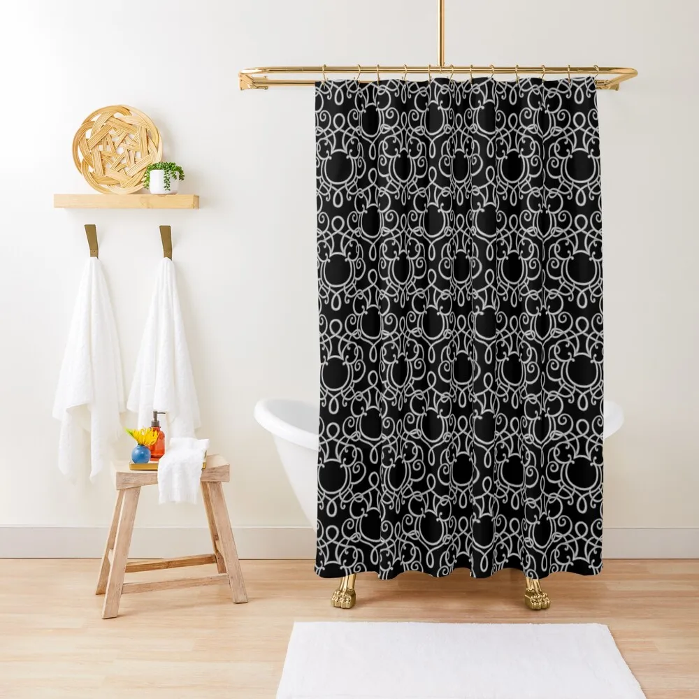 

Hidden mouse scroll silver on black Shower Curtain Bathroom Fabric Bathroom Deco Curtain