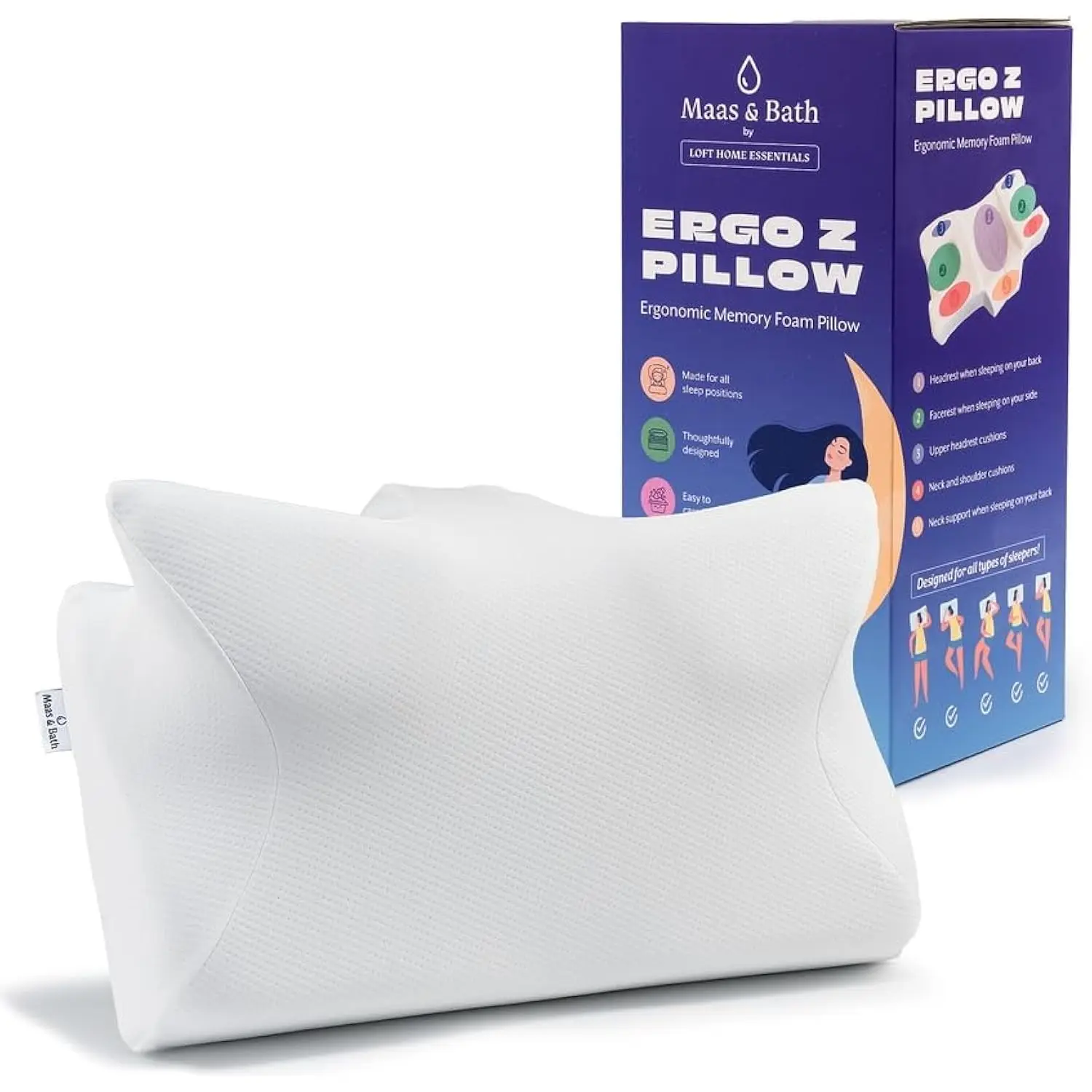 

Ergo Z Pillow Comfort Set - Ergonomic Memory Foam Pillow with Premium Removable Washable Cotton Pillowcase