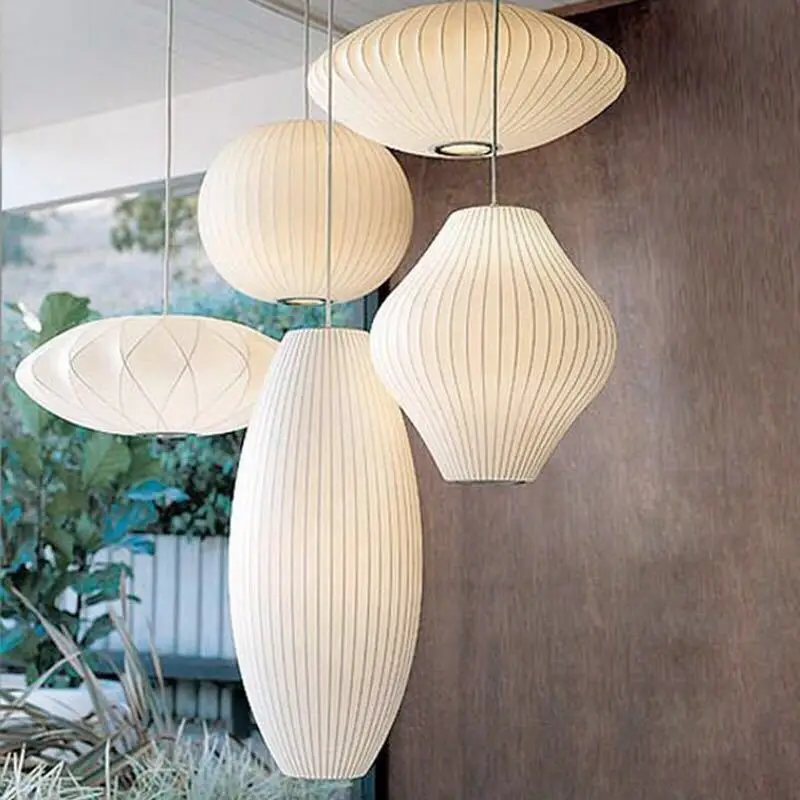 

Modern White Silk Nelson Bubble Pendant Lamp Silk Lamp Design Lantern Pendant Light for Room Shop Cloth Restaurant Lighting