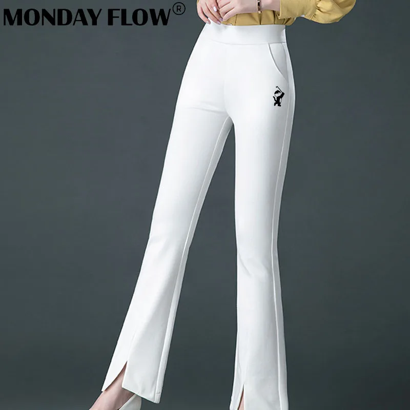 

Monday Fflow Golf Pants for Women's Trousers Flared Trousers with Slit Stretch Small Pleated Ladies Sports Golf Wear