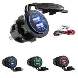5V 2.1A 12V Dual USB Car Charger with Panel Waterproof Power Adapter Socket Outlet for Vehicle Boat Truck Motorcycle