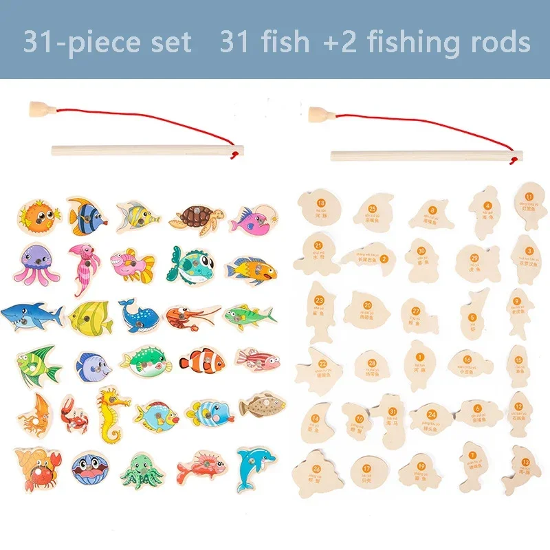 Kinder fischen Spielzeug Holzprodukte magnetische Puzzlespiele Ozean themen orientierte Spaß Baby Geburtstags geschenke