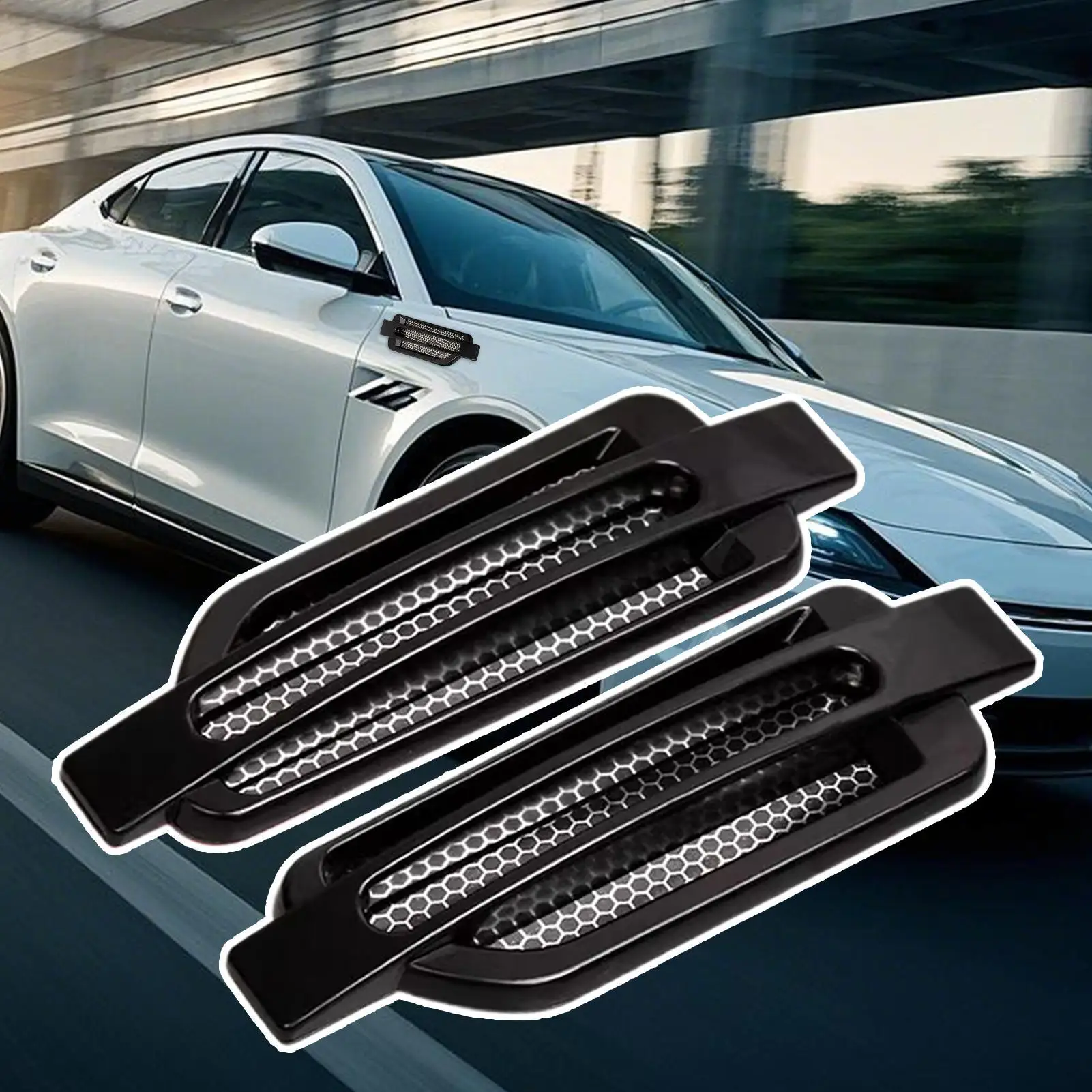 

Air Vent Car Exterior 2 Pieces Air Flow Intake Trim Side Vent Decorative Decal Sticker For Vehicle Hood Bonnet Engine Truck