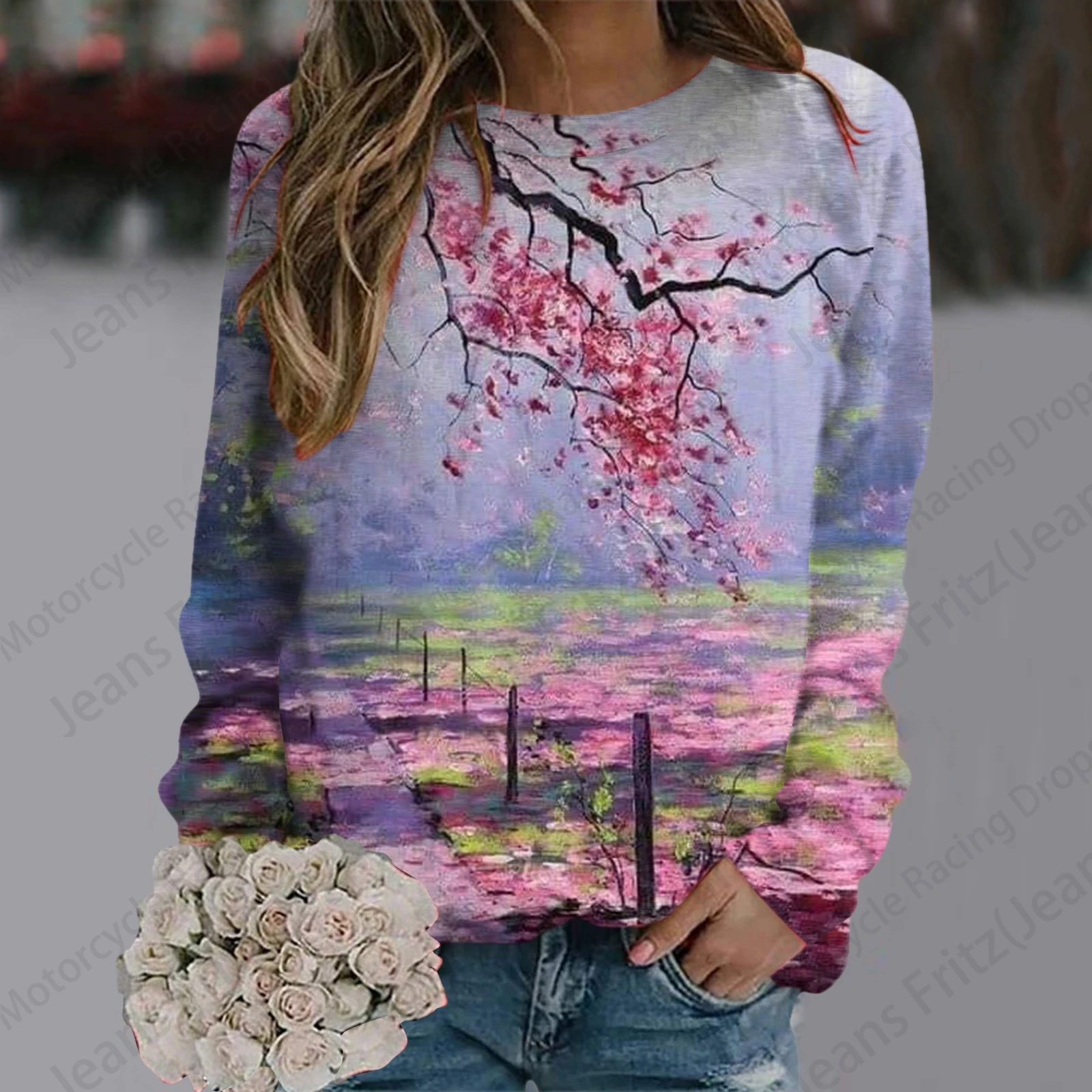 Floral Painting 3d Print Hoodie Women Fashion O-neck Hoodies Women Sweats Animal Coat Girl Clothes O-neck Hoodie Flower Falls