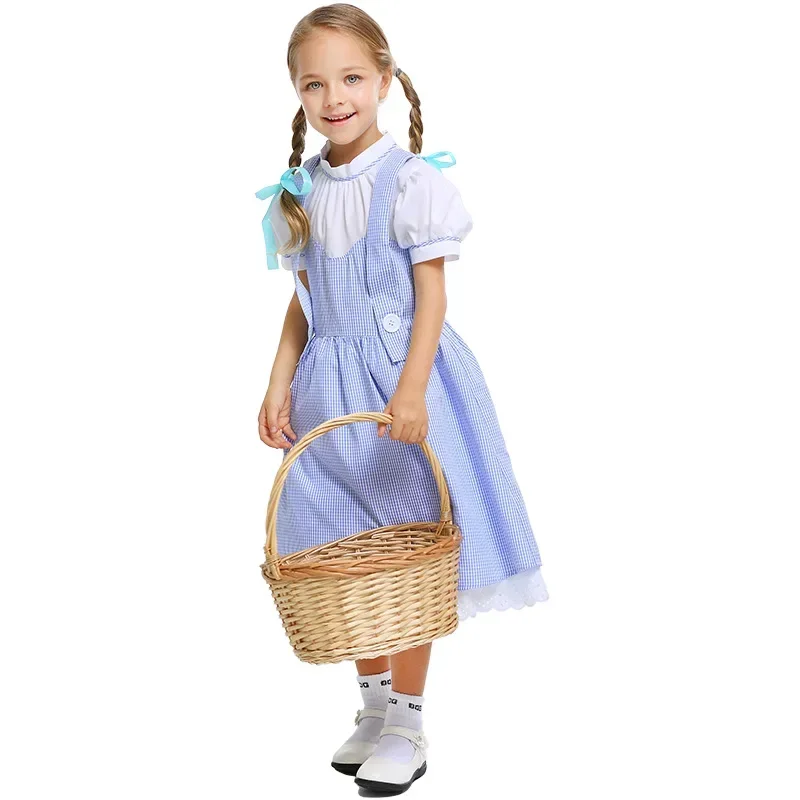 Fairytale Character Blue Gingham Dress Outfit Child Wizard Of Oz Dorothy Costume Cosplay Halloween Costumes For Girls Kids