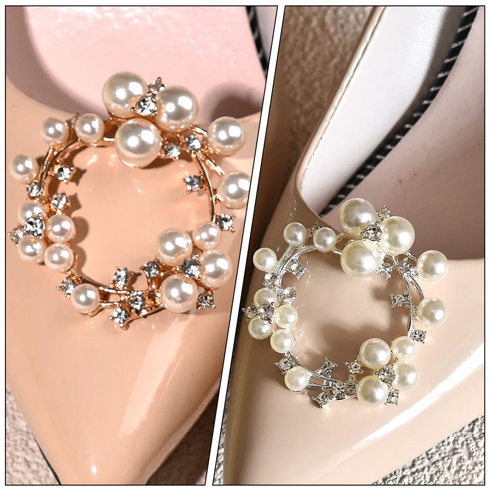 

2Pairs Shoe Clips Rhinestone Pearl Buckles for Pumps High Heel Jewelry Decorations Women's Fashion Accessory Gift