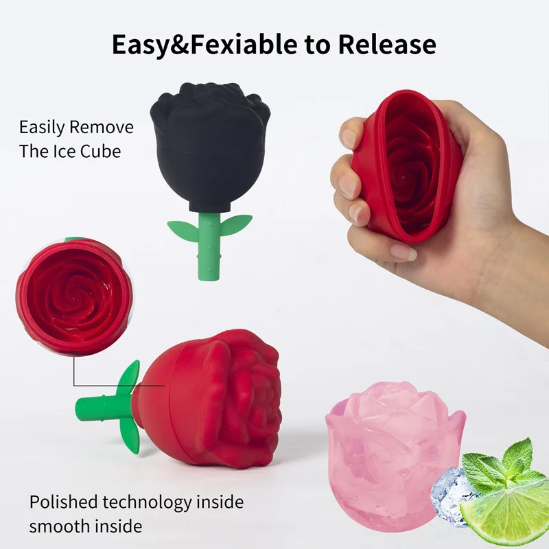 3D Whiskey Cocktail Mould Silicone Rose Shape Ice Cube Maker Ice Cream Silicone Mold Ice Ball Maker Reusable Kitchen Gadgets