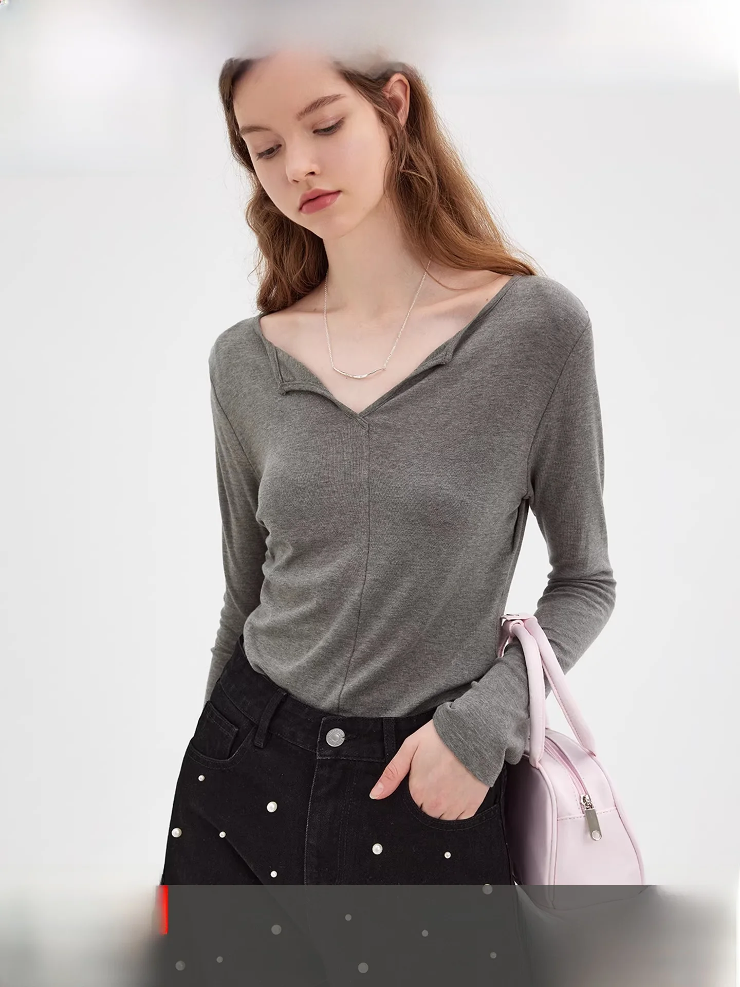 

Fano High-Tech Long Sve V-Ne Knitwear Women's Base irt Spring Season Commute Sle Spandex Blend Slim Fit Pure Color