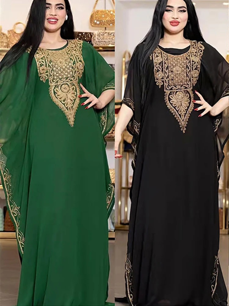 Robe de soirée musulmane à manches chauve-souris pour femmes, Abaya, Kaftans, Dubaï, Maroc, Islam, Robe longue, Éducatif, Turquie