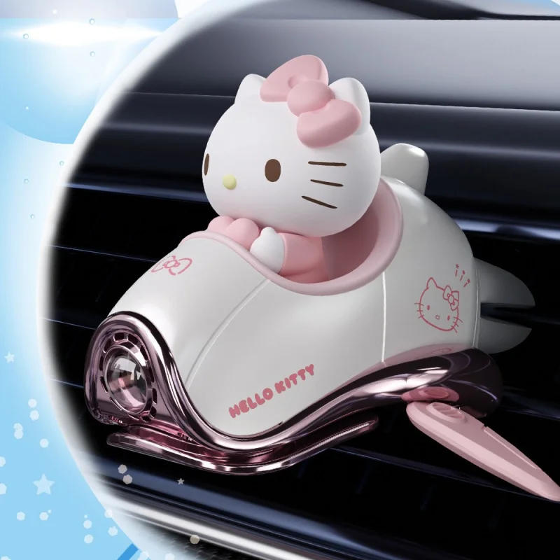 معطر هواء للسيارة من سانريو هالو كيتي - مشبك تنفيس لطيف على شكل سفينة الفضاء، منقي هواء كرتوني، هدية ديكور السيارة (مرخص رسميًا)
