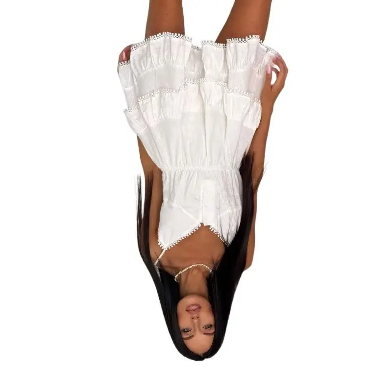 Europe America 2026 Spring and Summer New Irregular White Lace Splicing Suspender Dress Women's Commuting Waist Thin Inner Skirt