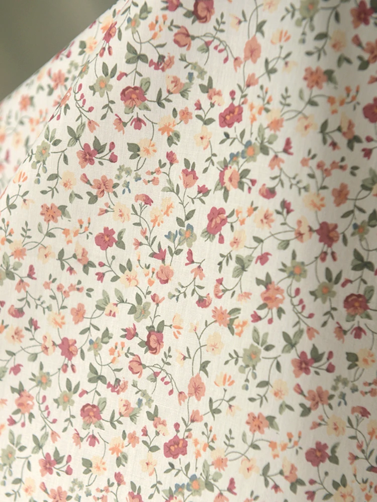 Tela hecha a mano con estampado de hojas de ramita de flores, mantel de algodón para ropa, camisas, vestidos, Otoño, 140x50cm