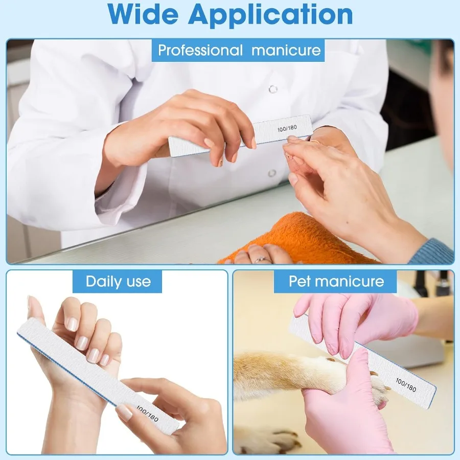 200 Pcs 100 180 Grit Reusable Double Sided Nail Files with Emery Boards for Acrylic and Gel Nails Professional Fingernail and P