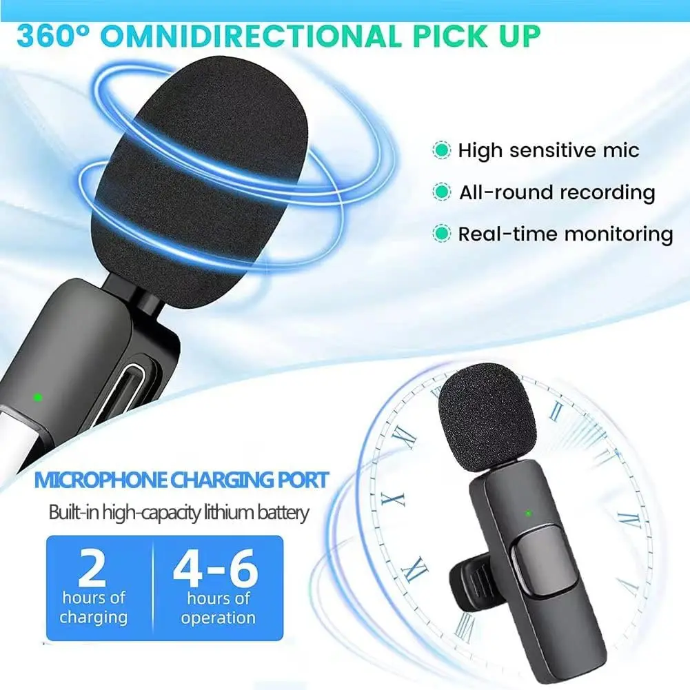 Lavalier Wireless Microphone for iPhone iPad 2 Pack Portable Noise Cancelling/Muting Microphone for Recording Live Stream TikTok