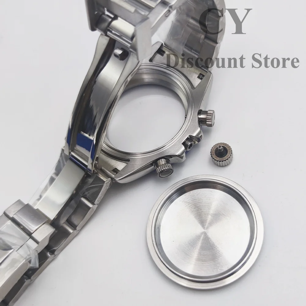 VK63 Watch Case 40mm Stainless steel Silvery Sapphire Quartz Watch Case Brown Blue Green White Bezel Fit VK63 VK64 Movement