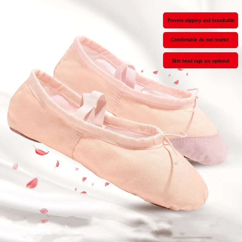 Zapatos de baile de punta para niñas, zapatillas de suela suave para adultos y niños, zapatillas de lona para practicar Yoga, Ballet, zapatos elegantes con tacones bajos