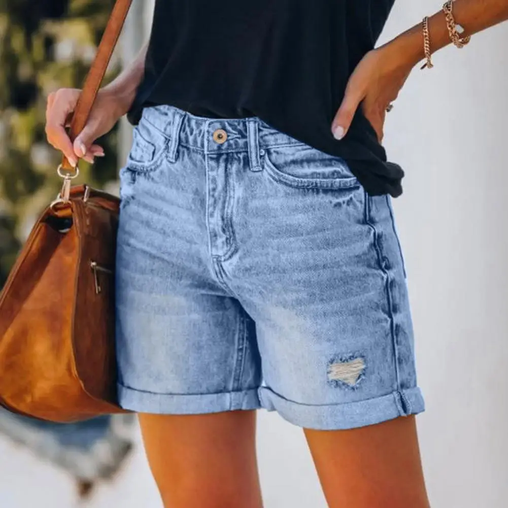 Trendy Casual Denim Shorts Women's Shorts High Waisted Ripped Cuffed Jean Shorts Summer Distressed Stretchy Hot Short Jeans