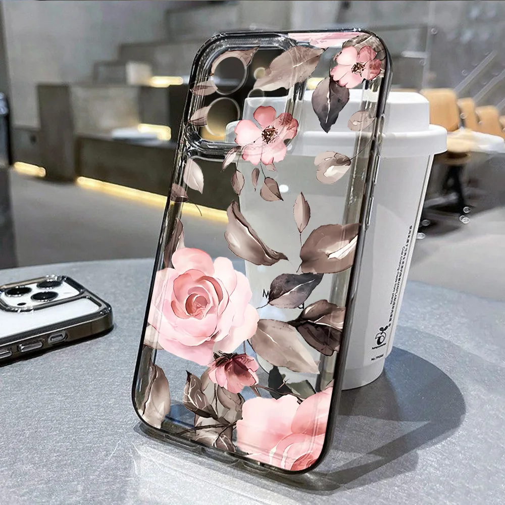 Transparent Flower Phone Case For iPhone 16 Case iPhone 11 12 13 14 15 Pro Max XR X XS 7 8 Plus SE 2 Silicone Shockproof Cover