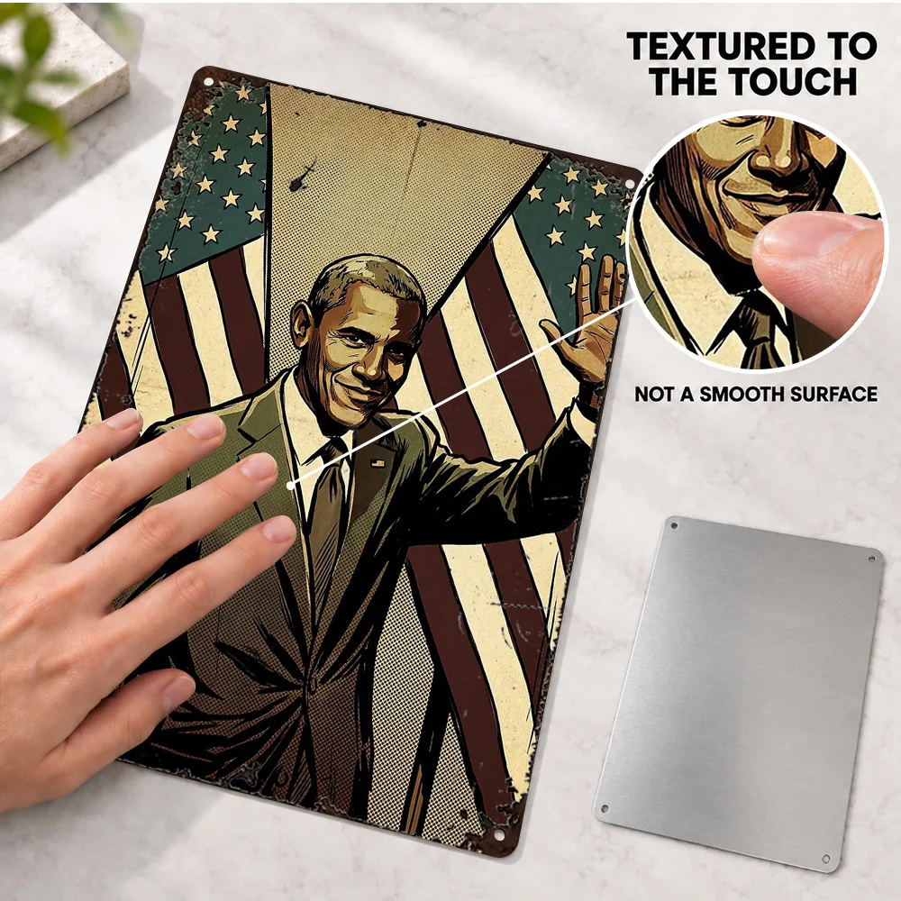 Barack Obama Vintage Style Textured Metal Poster Bold Design Home Office Wall Art Personalized Aluminum Sign Housewarming Gift