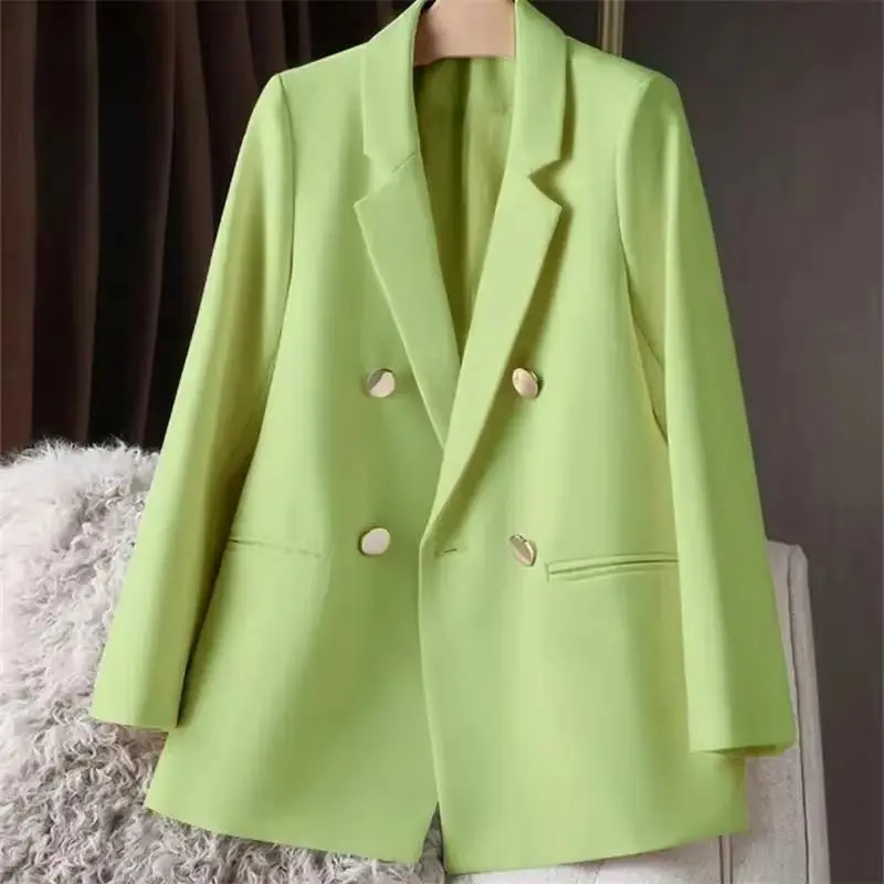 

Women Casual Blazer Double Breasted Suit Jacket Korean Pure Color Loose Fashion Suit Jacket Simple Office Ladies Blazers Tops